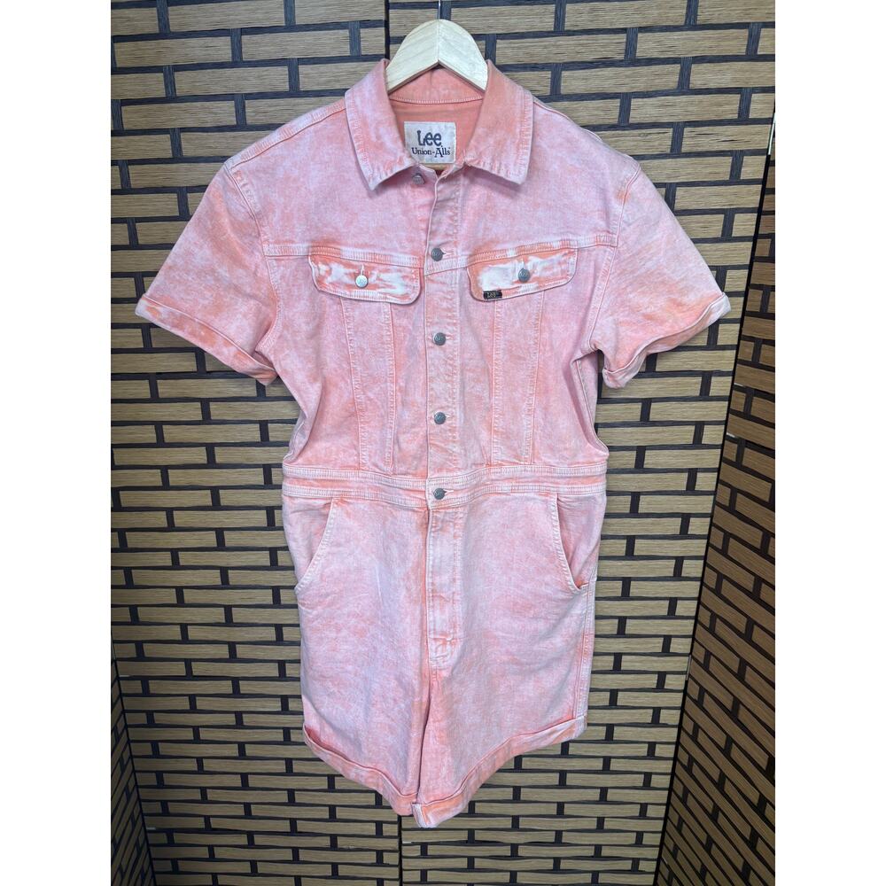 Lee Union-Alls Pink Acid Wash Button Front Short Sleeve Romper Size Medium